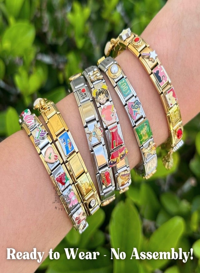 Present Realm Custom Italian Charm Bracelet, 18 Unique Vintage Y2K Charms Stainless Steel Silver or Gold Bracelet for Women and Men, 1 Bracelet Fully Assembled & Ready to Wear - Image 2