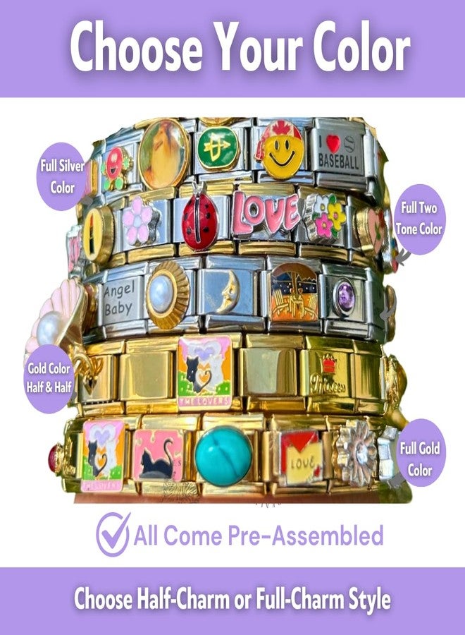 Present Realm Custom Italian Charm Bracelet, 18 Unique Vintage Y2K Charms Stainless Steel Silver or Gold Bracelet for Women and Men, 1 Bracelet Fully Assembled & Ready to Wear - Image 5