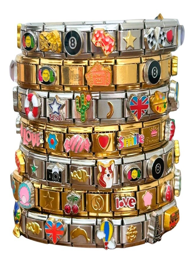 Present Realm Custom Italian Charm Bracelet, 18 Unique Vintage Y2K Charms Stainless Steel Silver or Gold Bracelet for Women and Men, 1 Bracelet Fully Assembled & Ready to Wear - Image 1