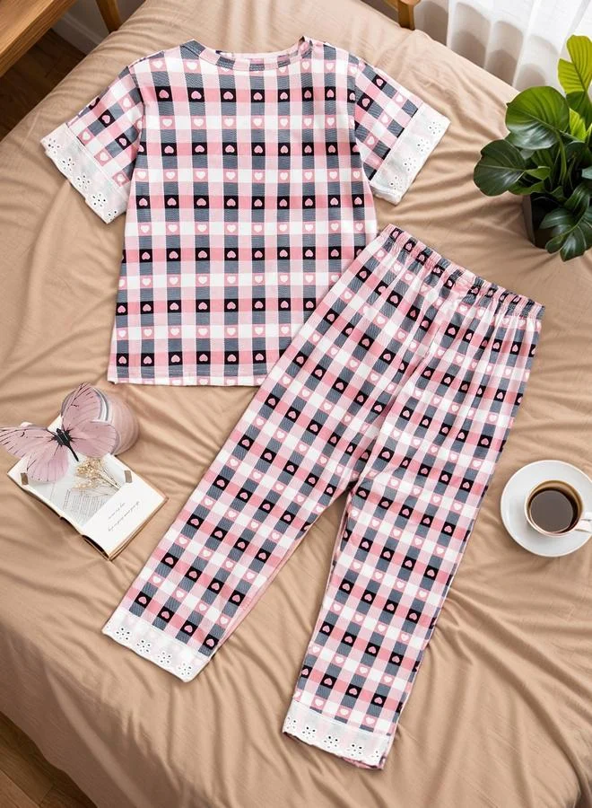 تايك تو طقم بيجاما وبلوزة بطبعة قلب كاروهات