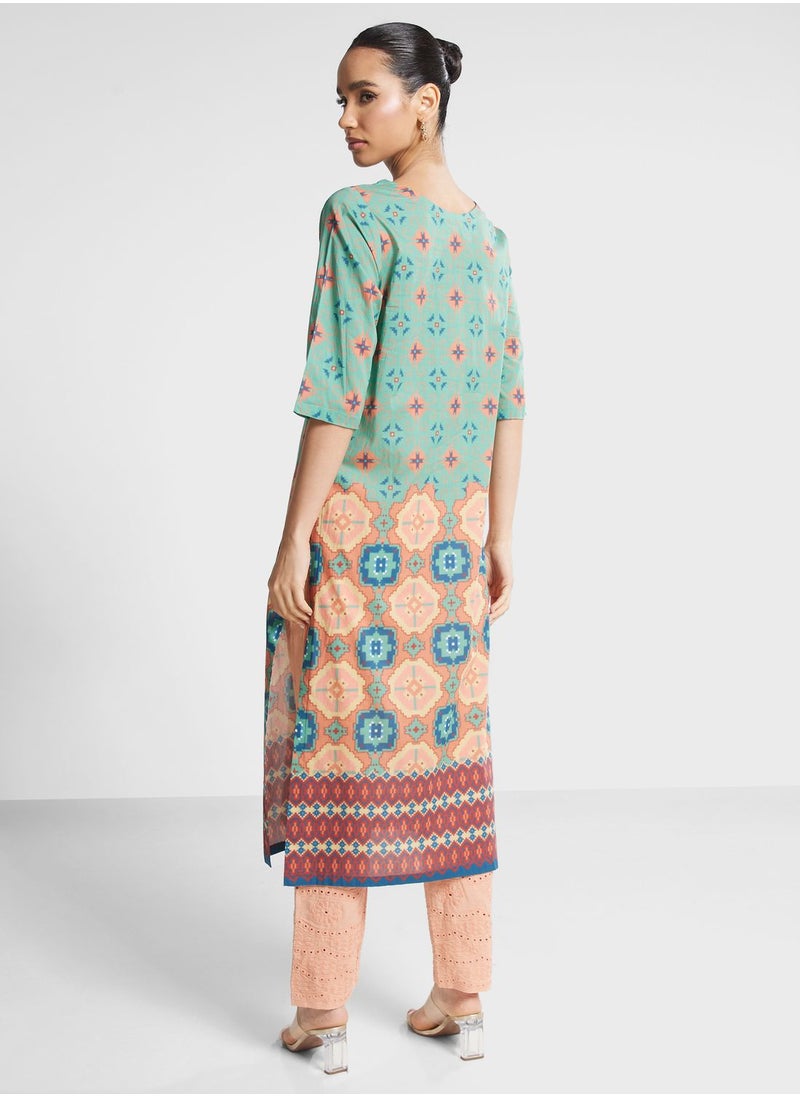 Nishat Linen - Crew Neck Printed Kurti - Image 1