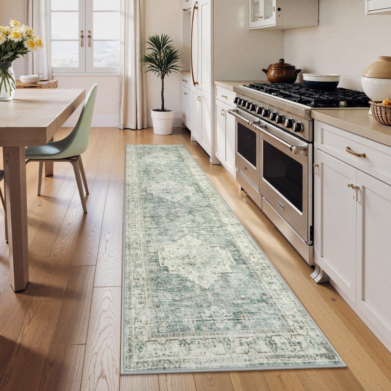 LIVEBOX Washable 2.5x8 Runner Rugs for Entryway Bathroom, Boho Kitchen Floor Mats Long Rug Runners for Hallways Non Slip, Farmhouse Low-Pile Carpet Runners for Laundry Room, Sage Green - Image 3
