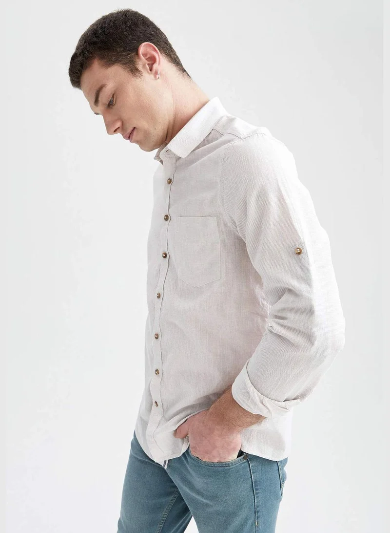 DeFacto Slim Fit Basic Long Sleeve Cotton One Pocket Shirt
