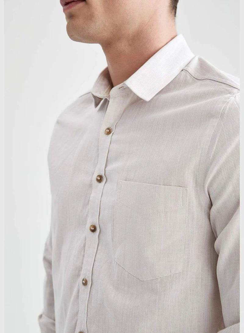 DeFacto Slim Fit Basic Long Sleeve Cotton One Pocket Shirt