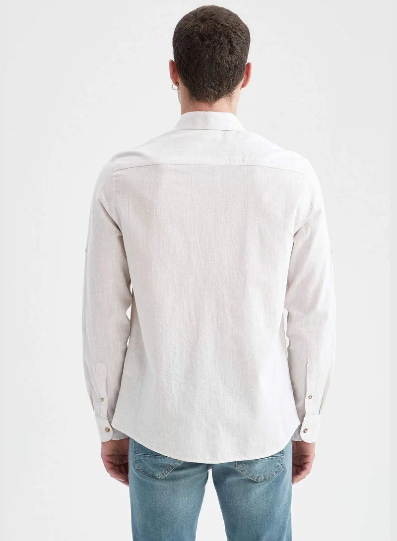 DeFacto Slim Fit Basic Long Sleeve Cotton One Pocket Shirt