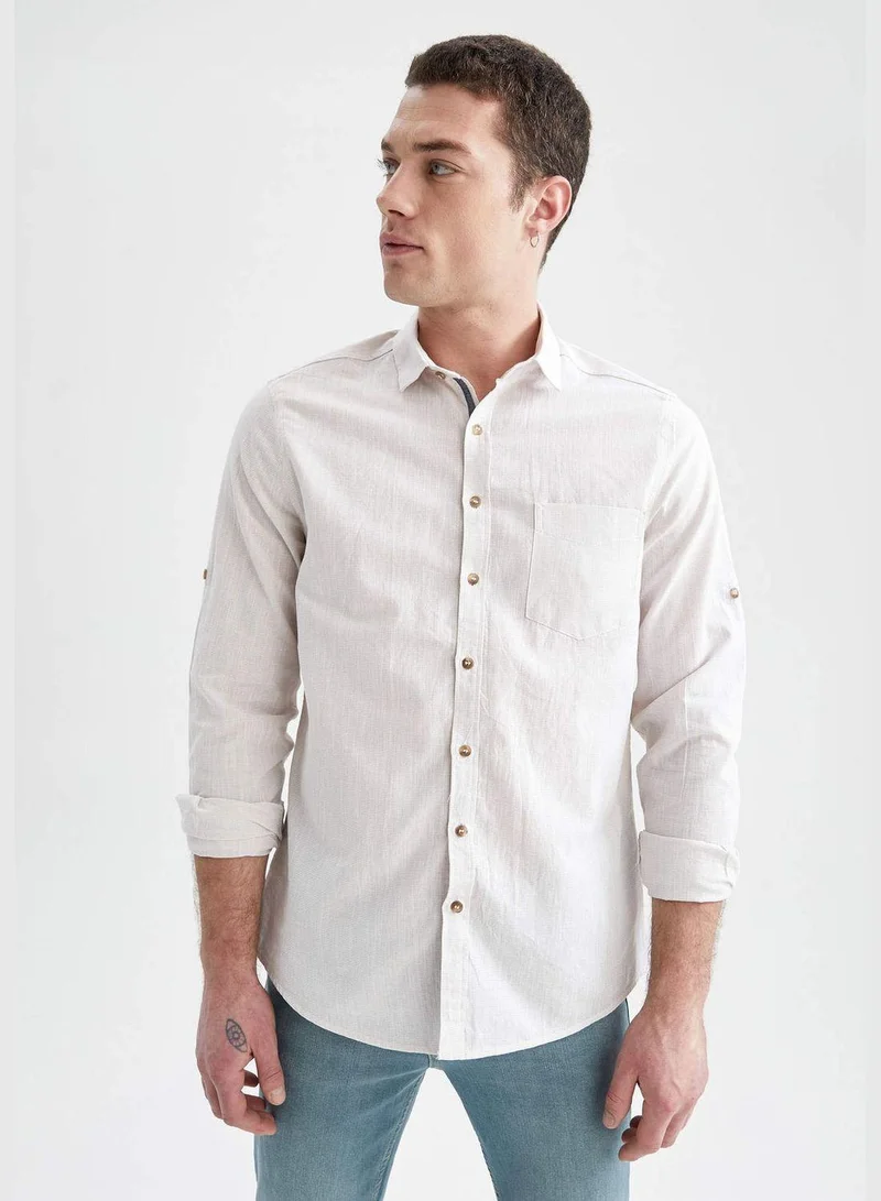 DeFacto Slim Fit Basic Long Sleeve Cotton One Pocket Shirt