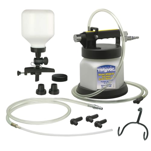 Mityvac MV6835 Pneumatic Brake and Clutch Bleeding Kit with Clampon Refill Air Operated 19 Quart Reservoir 2qt Per Minute Swivel Air Inlet Automatic Shutoff Valve Variable Thumb Throttle