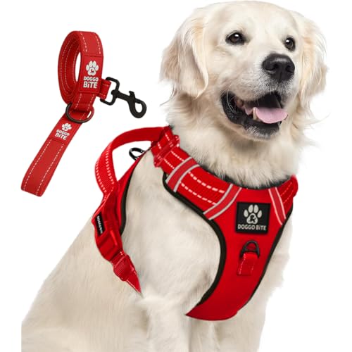 Doggo Bite Premium Reflective Dog Vest Harness| Soft Breathable| Padded Handle| Adjustable Straps & Dual Lock Buckle| No-Choke Design with Free Leash-22mm Chest 28-37inch All Giant Breeds 35-60Kg - Image 1