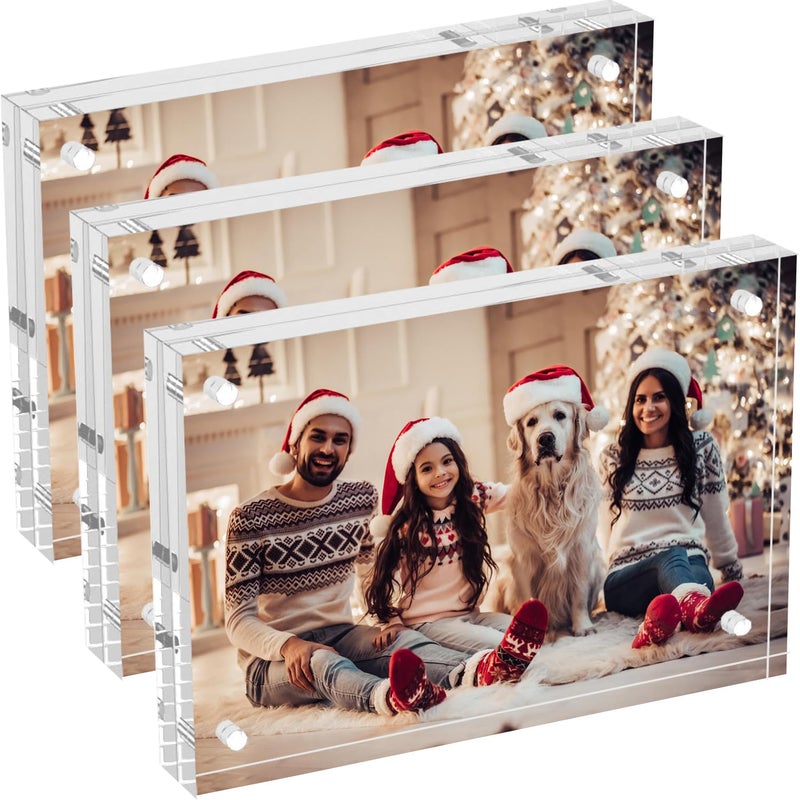 hansanti hansanti 3 Packs 4x6 Inch Acrylic Picture Frames 20mm Thickness Magnetic Photo Frame Clear Freestanding Double Sided Frameless Transparent Tabletop Acrylic Frame Stand for Desktop Display