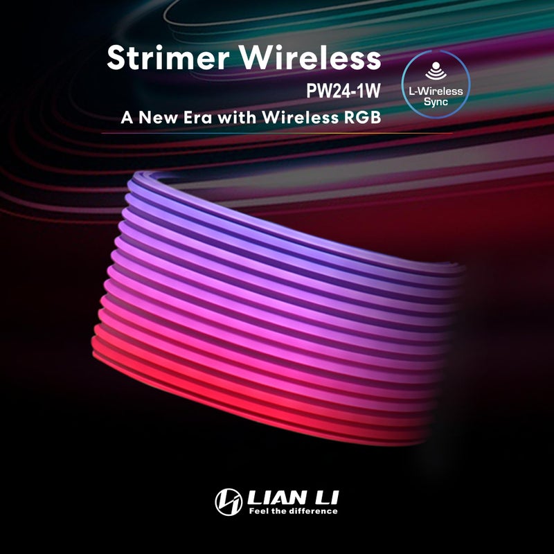 Lian Li Strimer Wireless 24-Pin RGB Motherboard Power Extension Cable, 2.4GHz Wireless Lighting Control, 315mm (12.4 in) 12 Light Guides, Controller Required (Not Included) (PW24-1W) - Image 2