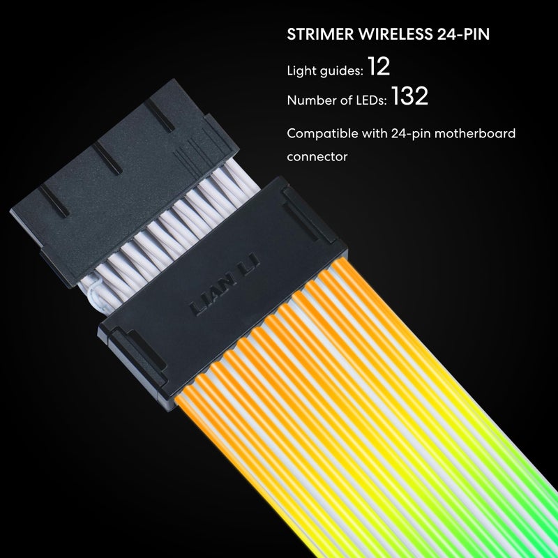 Lian Li Strimer Wireless 24-Pin RGB Motherboard Power Extension Cable, 2.4GHz Wireless Lighting Control, 315mm (12.4 in) 12 Light Guides, Controller Required (Not Included) (PW24-1W) - Image 4