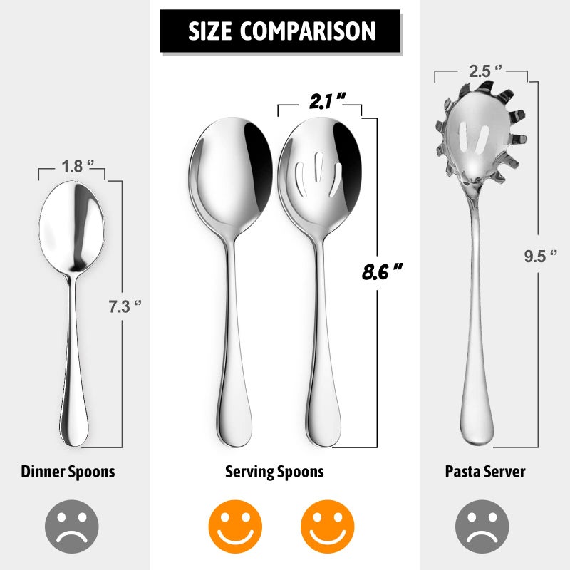 Hiware 8-Piece Serving Set - Includes 4 Spoons and 4 Slotted Spoons, 18/8 Stainless Steel Buffet Utensils - Mirror Polished, Dishwasher Safe, 8.6-Inch - Image 2