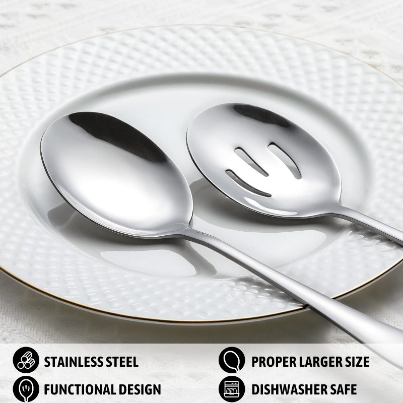 Hiware 8-Piece Serving Set - Includes 4 Spoons and 4 Slotted Spoons, 18/8 Stainless Steel Buffet Utensils - Mirror Polished, Dishwasher Safe, 8.6-Inch - Image 3