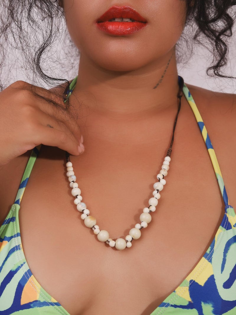MINACHI Hippie Boho White Cream Ceramic Round Spherical Bead Necklace, Bohemian Jewelry Gifts for Women - Image 5