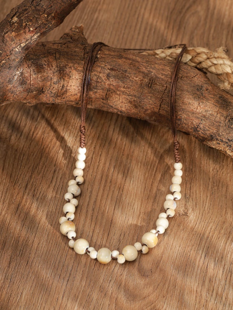 MINACHI Hippie Boho White Cream Ceramic Round Spherical Bead Necklace, Bohemian Jewelry Gifts for Women - Image 4
