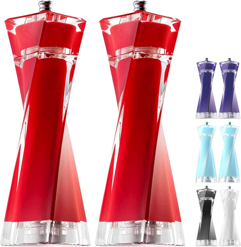 MITBAK Acrylic Red Salt and Pepper Grinders Set  Sea Salt and Pepper Mills Easy to Use and Equipped with Adjustable Coarseness And Ceramic Mechanism  Unique Kitchen Gadgets  Premium Quality - Image 1