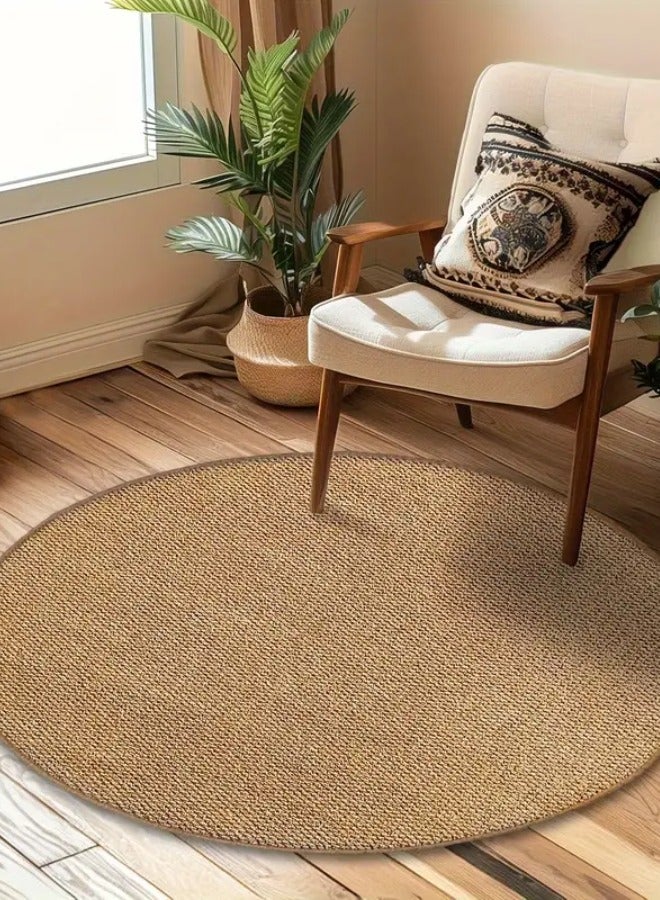 Natural Round Hand Braided Jute Rug Suitable for Pets or Floor Mats 80 x 80 cm Brown - Image 1