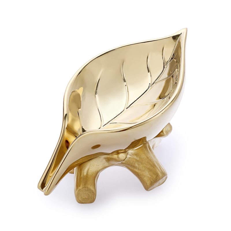 JUXYES Ceramic Soap Dish Holder Self Draining Unique Waterfall Soap Dish Leaf Shape Decorative Soap Dish Tray Tabletop Drainable Soap Saver Bathtub Waterfall Soap Dish Holder for Bathroom Shower