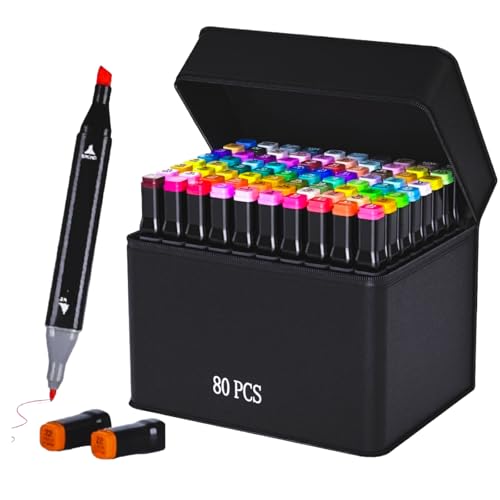 Corslet 80 Colors Alcohol Marker Set – Dual Tip Broad & Fine Art Markers for Artists, Drawing, Sketching, Coloring & Painting - Image 1
