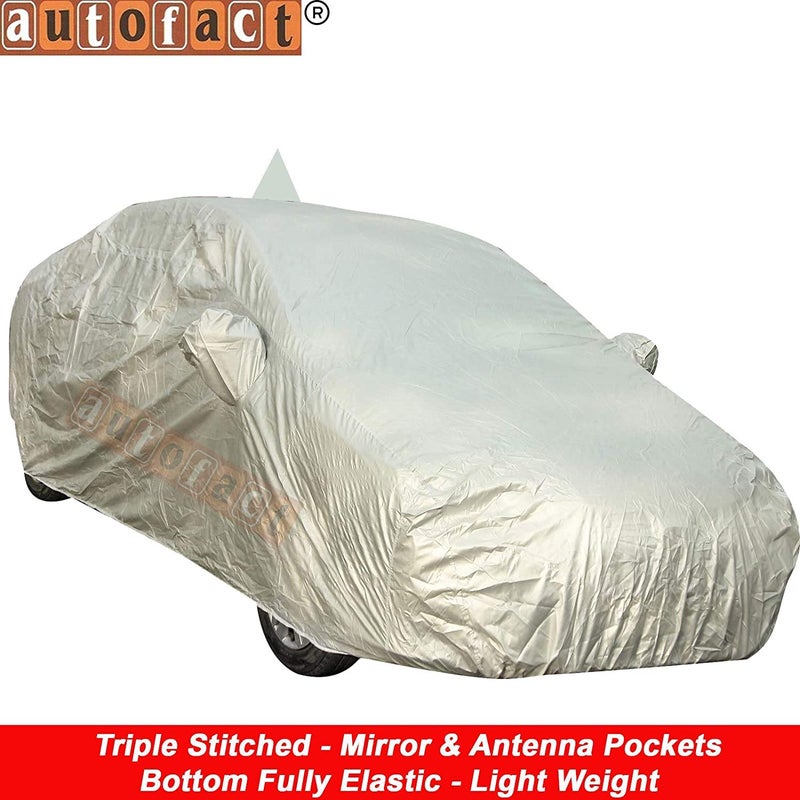 Autofact Waterproof Car Body Cover for Honda Amaze (2011 to 2017) with Mirror and Antenna Pocket (Light Weight, Triple Stitched, Heavy Buckle, Bottom Fully Elastic, Light Grey Matty) - Image 2