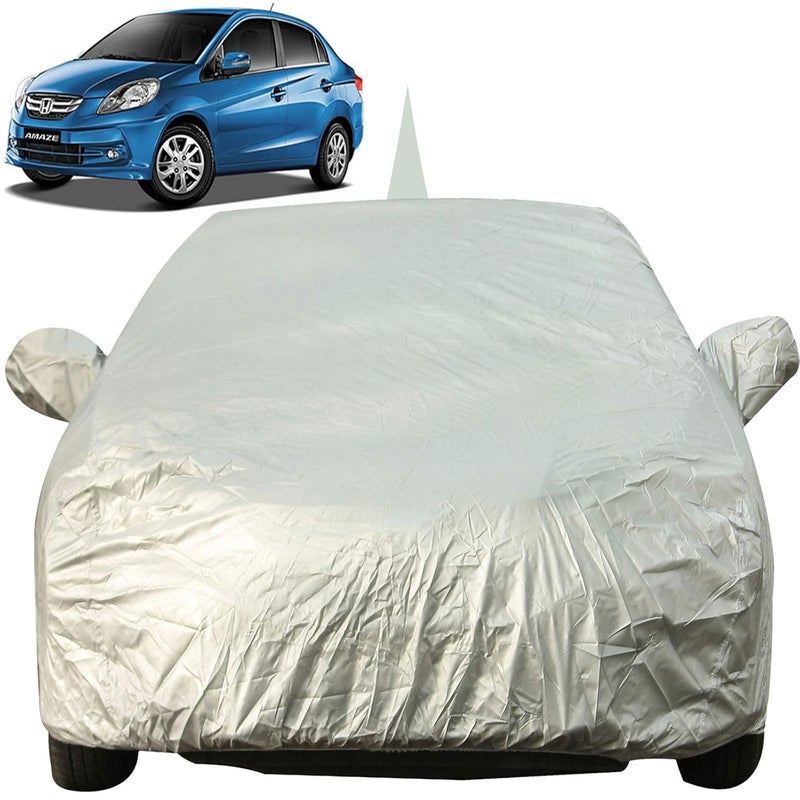 Autofact Waterproof Car Body Cover for Honda Amaze (2011 to 2017) with Mirror and Antenna Pocket (Light Weight, Triple Stitched, Heavy Buckle, Bottom Fully Elastic, Light Grey Matty) - Image 1