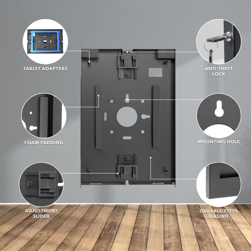 Mount-It! Anti-Theft iPad Kiosk Wall Mount, Lockable Low-Profile Steel Enclosure Compatible with iPad Gen 7â€“11 (A16), Pro & Air, 75x75 VESA Flush Tablet Mount, Black - Image 4