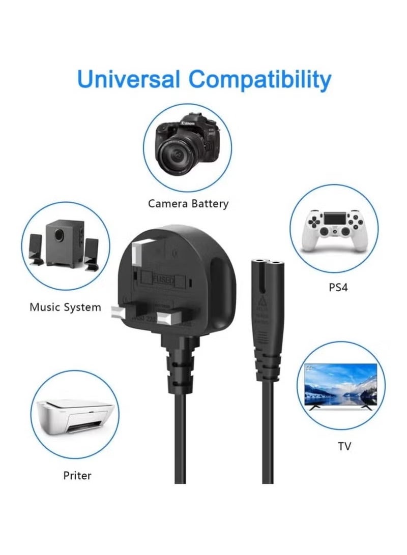 TIGER 2-Prong AC Power Cord Cable – 5FT Universal Replacement Wall Plug for Samsung, LG, Sony, TCL TVs | Compatible with PS3, PS4, PS5, Xbox, HP Printers, Monitors & More | Durable 2-Slot Figure-8 Connector | Safe & Portable Cable for Home, Office & Travel Use – Black  - Image 5