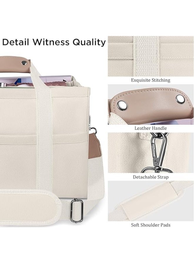 Canvas Tote Bag with Multi Pockets Crossbody Tote Bag for Women Trendy Shoulder Handbag Everything Tote Bag with Compartments - Image 5