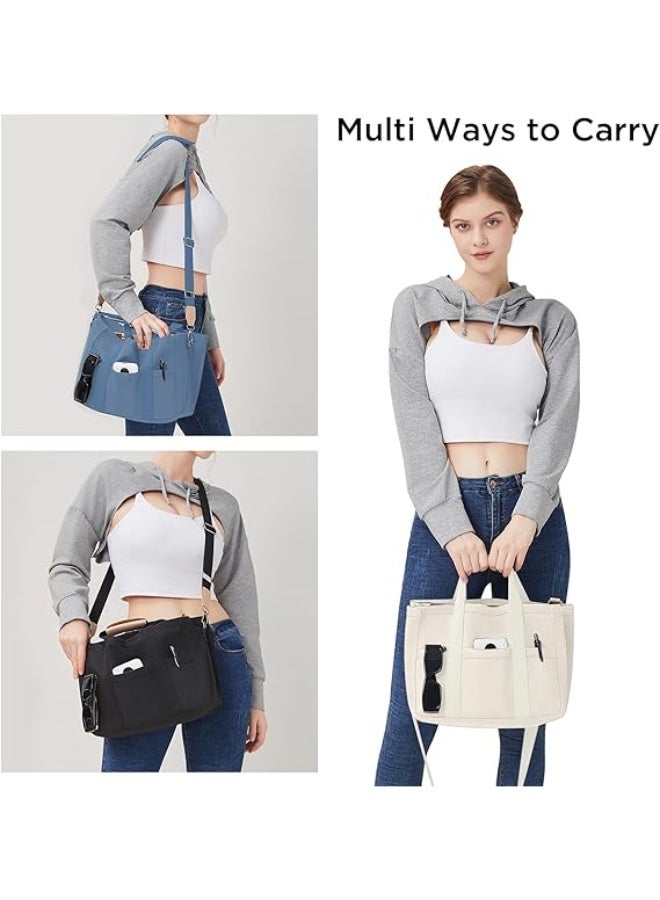 Canvas Tote Bag with Multi Pockets Crossbody Tote Bag for Women Trendy Shoulder Handbag Everything Tote Bag with Compartments - Image 2