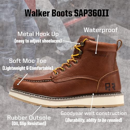 ROCKROOSTER Walker Waterproof Work Boots for Men 6 Moc Soft Toe Comfortable Wedge Rubber Boot Arch Support AntiFatigue Asphalt Boot Leather Insulated Safety Boots Electric HazardSAP3602 US 6 - Image 3