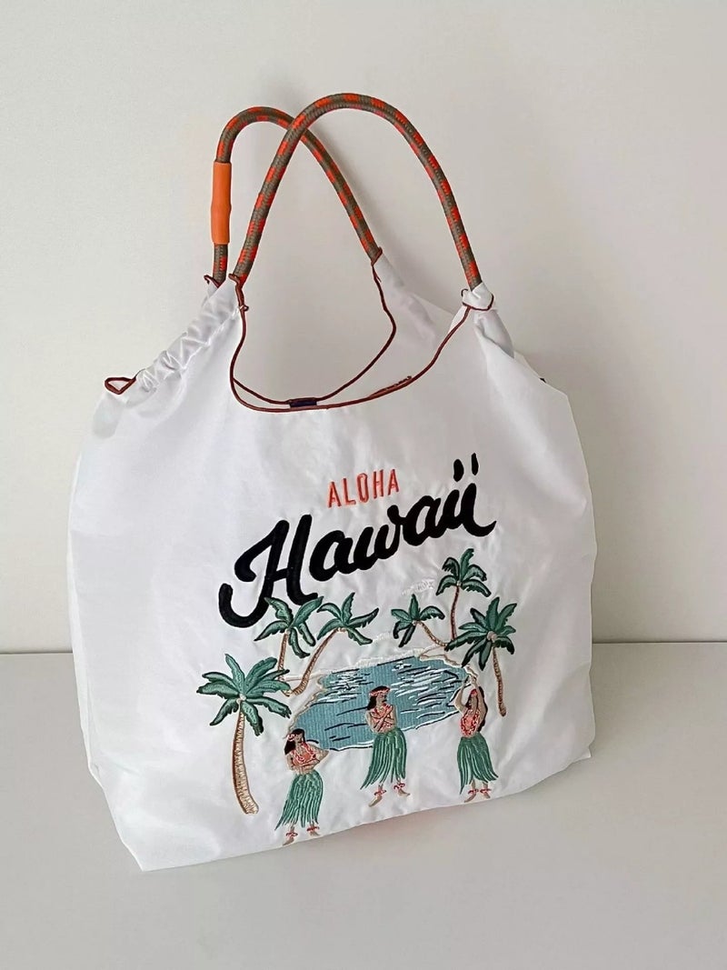 China Trendy Brand Embroidered All-Match White Large Capacity Shopping Bag Oxford Bag Embroidered Nylon Shopping Bag Portable - Image 3