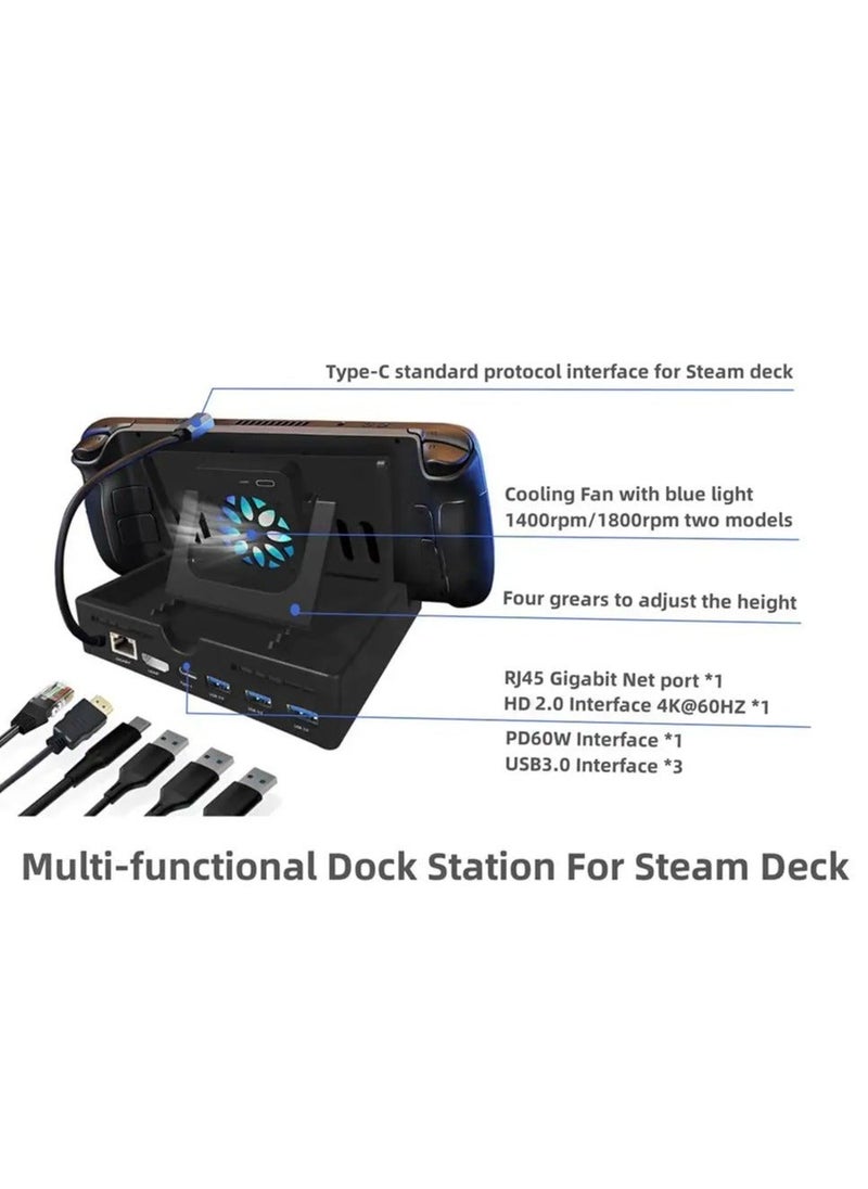 Generic - Docking Station with Cooling Fan for ROG Ally, 6-in-1 Hub Steam Deck, Support PD 3.0 Fast Charging, USB-A 3.0 and Fast Charging USB-C Port - Image 1