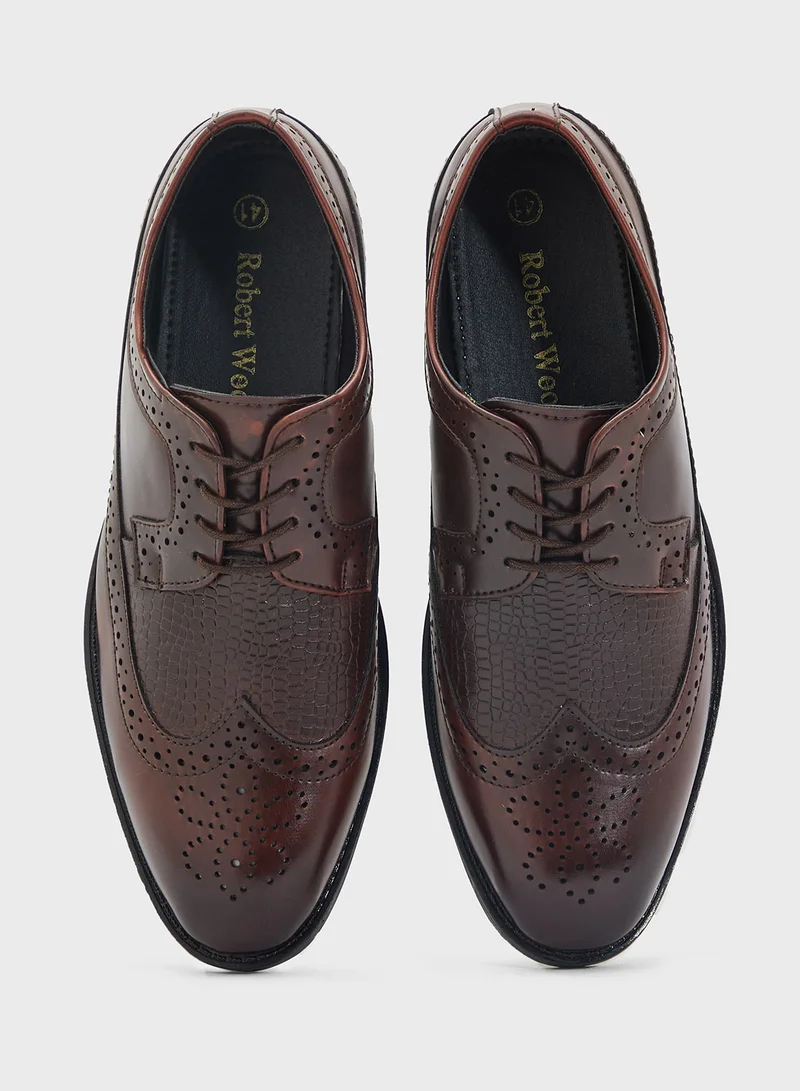Robert Wood Brogue Design Wing Cap Formal Derby Lace Ups