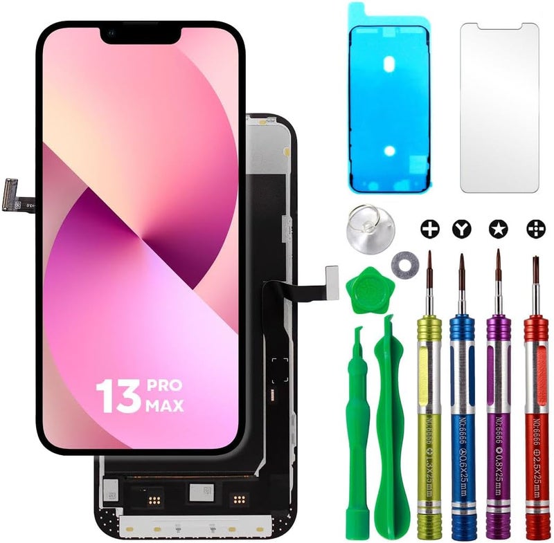 Ace Tech Cellular LCD Screen Replacement for iPhone 13 Pro Max (A2484, A2641, A2644, A2645, A2643) 6.7 inch Touch Screen Display Digitizer Frame Assembly W/Repair Kit + Tempered Glass + Adhesive - Image 1