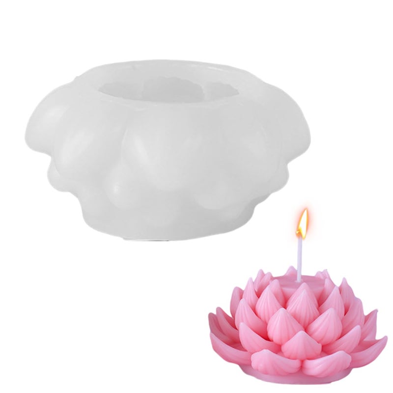 SUPVOX Supvox Lotus Resin Silicone Moulds Cake Chocolate Mold 3D DIY Fondant Candle Soap Mould Blooming Lotus Resin Aromatherapy Candles Gift Mold  - Image 1