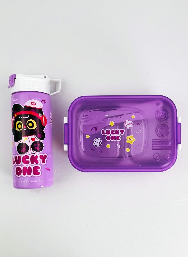 توشيونيكس علبة غداء من الستانلس ستيل – سعة 1.02 لتر – بحجرتين، ملعقة، شوكة، زجاجة مع مصاصة، آمنة للميكروويف، مانعة للتسرب، خالية من BPA – تصميم كرتوني للأطفال – مثالية للمدرسة، الحضانة، والهدايا – 17 × 12 × 5 سم - Image 3