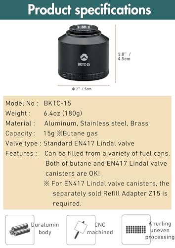 camping moon CAMPINGMOON Refillable Gas Canister Empty Pocket Tank for Gas Lantern Backpacking Camping 15g Black BKTC-15 - Image 5