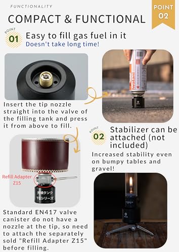 camping moon CAMPINGMOON Refillable Gas Canister Empty Pocket Tank for Gas Lantern Backpacking Camping 15g Black BKTC-15 - Image 4