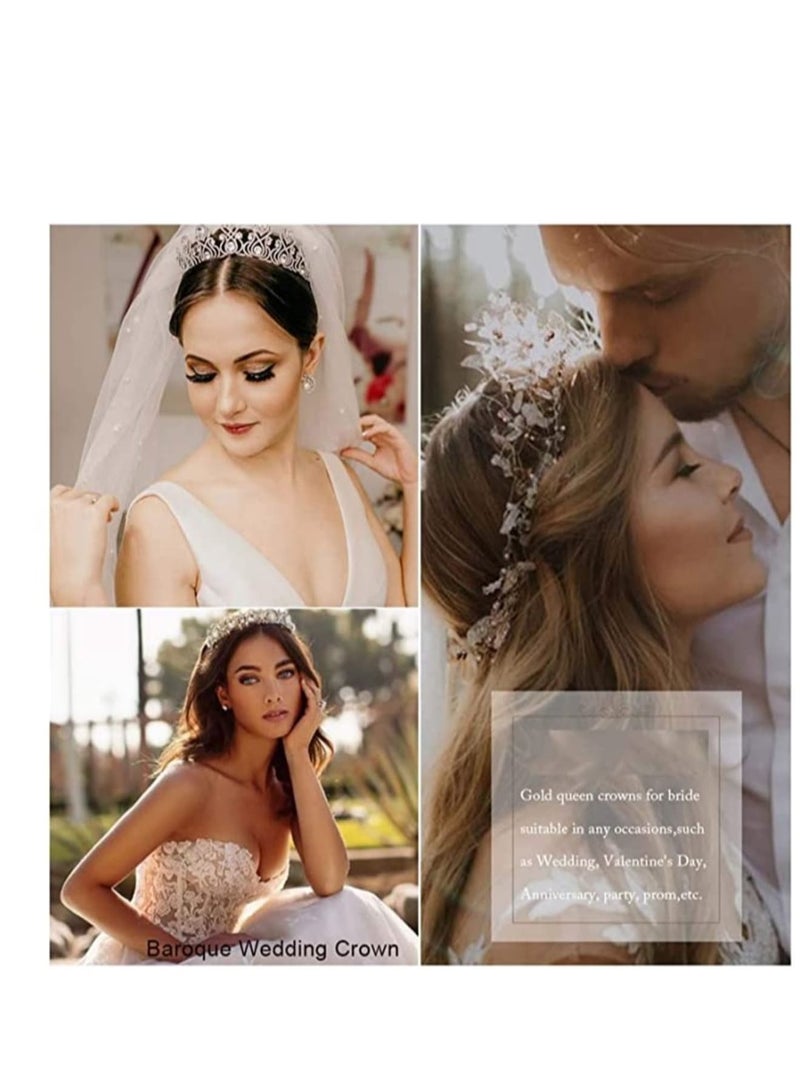 Zikra Tiara Crown, Crystal Birthday Crown, Queen Crown, Baroque Wedding Crown, Gold Crystal Bride Tiara, Bridal Headpieces Rhinestone Hair Accessories for Women Girls Party Pageant (Gold) - Image 2