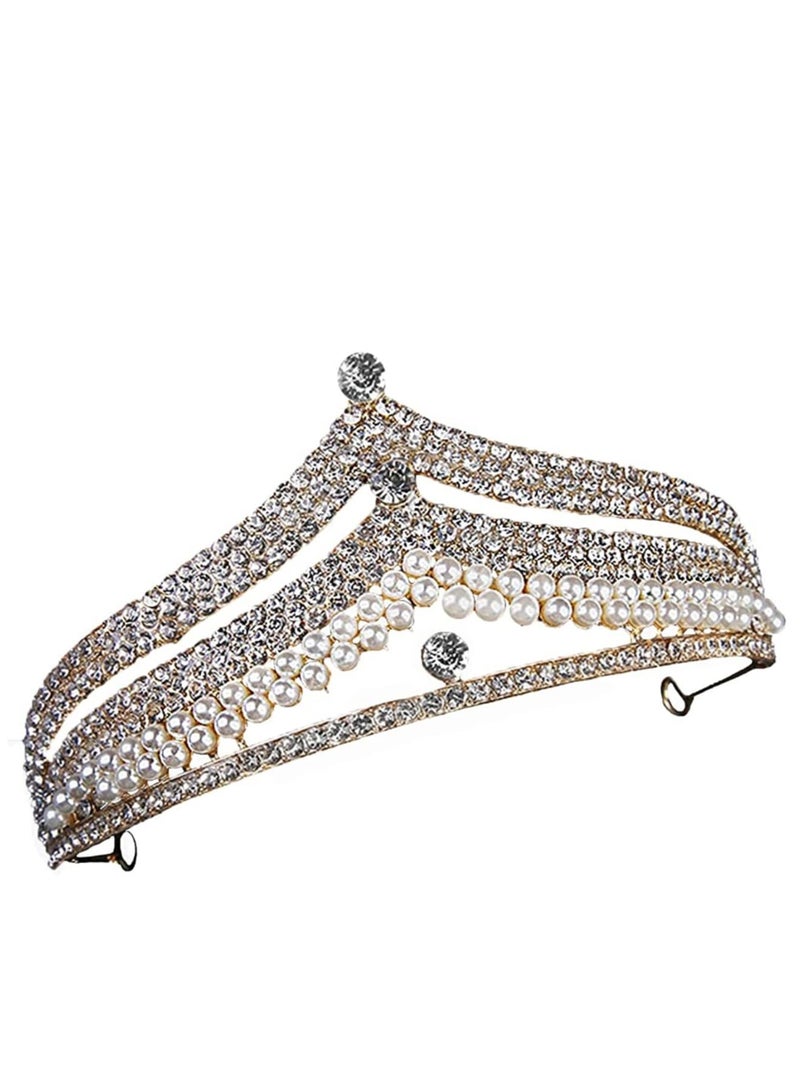 Zikra Tiara Crown, Crystal Birthday Crown, Queen Crown, Baroque Wedding Crown, Gold Crystal Bride Tiara, Bridal Headpieces Rhinestone Hair Accessories for Women Girls Party Pageant (Gold) - Image 1
