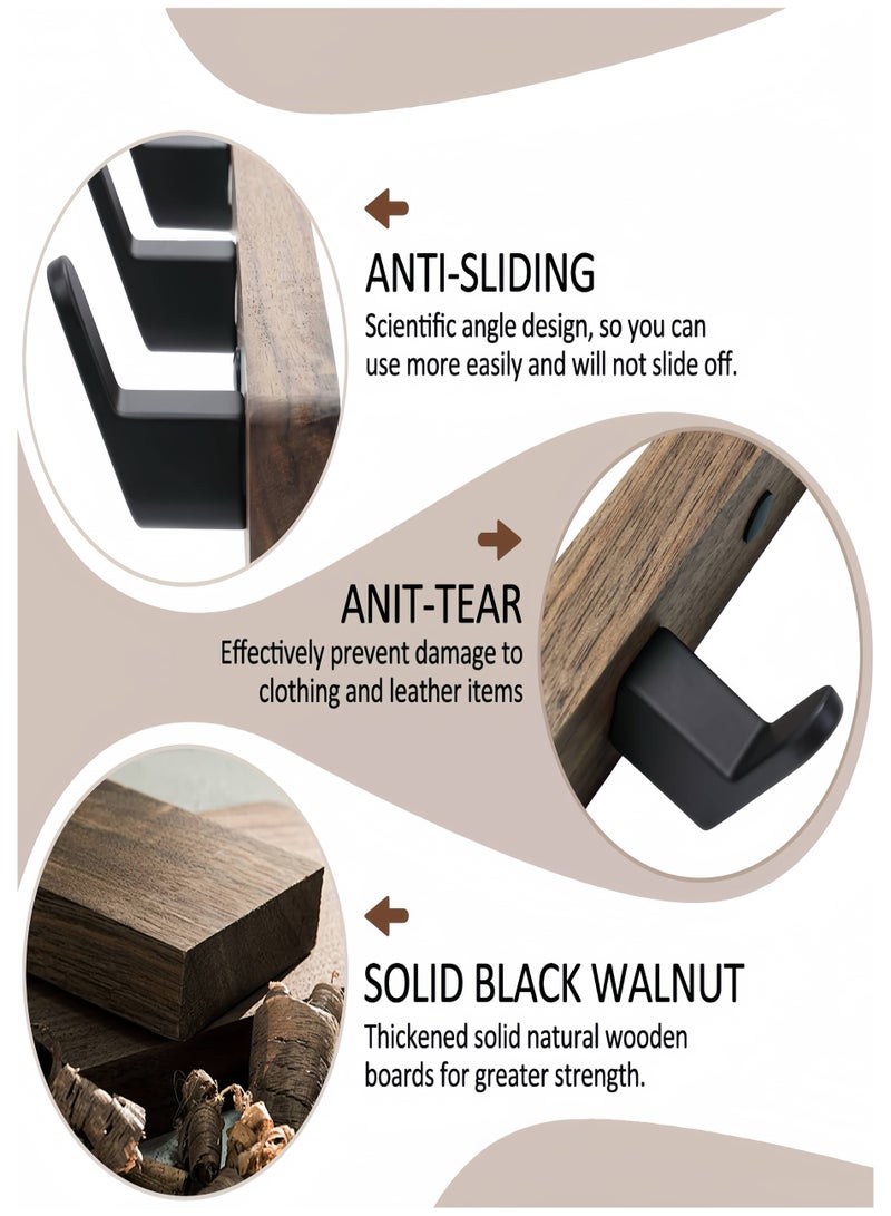 NayZaan Walnut Coat Hook Wall Mount,With 5 Hooks Wooden Coat Rack Wall Rack Suitable For Hats, Towels, Bags, Dog Leashes, Bathrooms, Bedrooms, Cloakrooms And Kitchens - Image 2