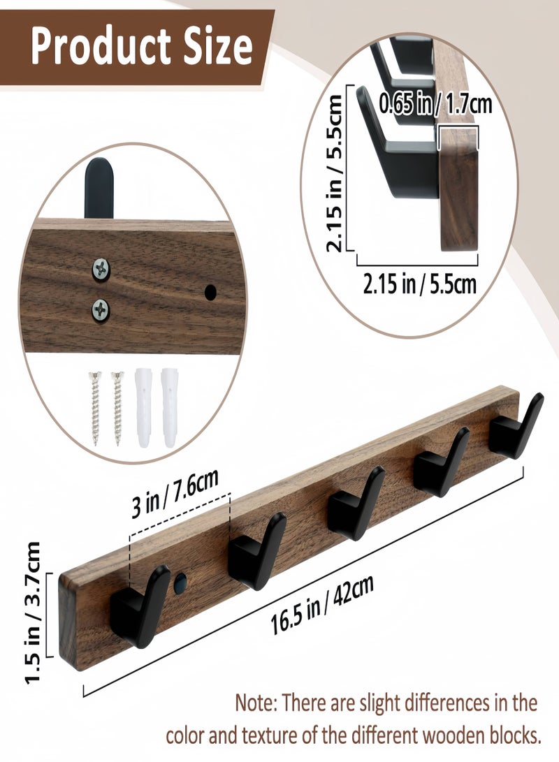NayZaan Walnut Coat Hook Wall Mount,With 5 Hooks Wooden Coat Rack Wall Rack Suitable For Hats, Towels, Bags, Dog Leashes, Bathrooms, Bedrooms, Cloakrooms And Kitchens - Image 3