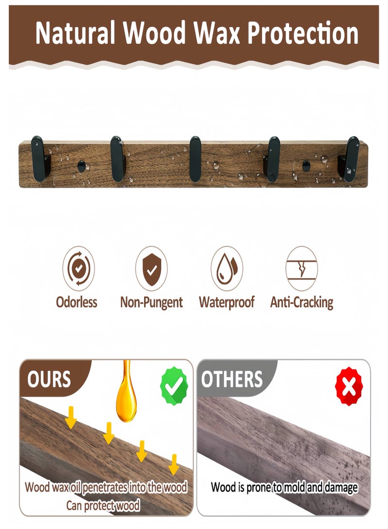 NayZaan Walnut Coat Hook Wall Mount,With 5 Hooks Wooden Coat Rack Wall Rack Suitable For Hats, Towels, Bags, Dog Leashes, Bathrooms, Bedrooms, Cloakrooms And Kitchens - Image 4