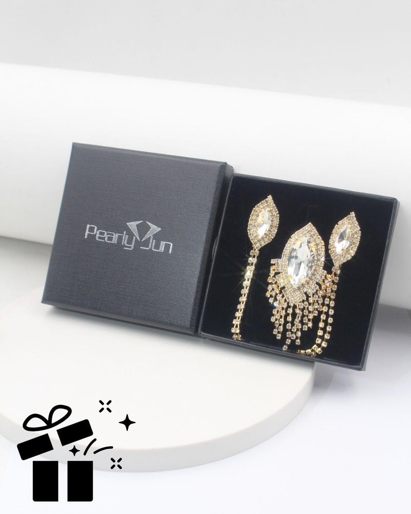 PEARLY JUN Collar Chain Pins And Button Cover Cuff Links Set, Gold White Rhinestone Shirt Ties Clips for Women Men, Brooch Lapel Suit Shawl Cardigan Wedding Accessories Decorative - Image 5