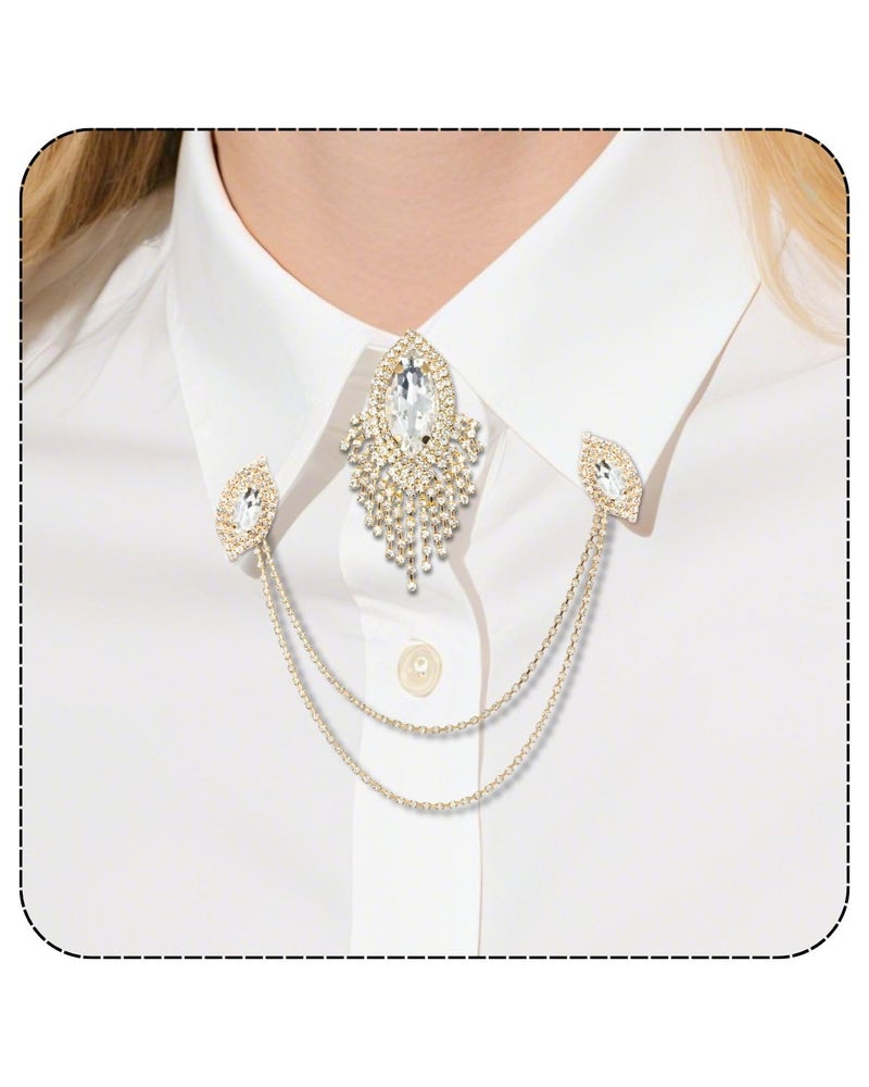 PEARLY JUN Collar Chain Pins And Button Cover Cuff Links Set, Gold White Rhinestone Shirt Ties Clips for Women Men, Brooch Lapel Suit Shawl Cardigan Wedding Accessories Decorative - Image 1