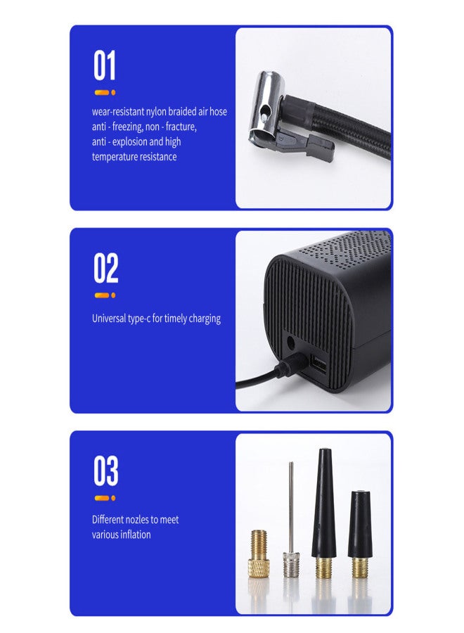 مضخة هواء متعددة الوظائف، ضاغط هواء محمول للسيارة، منفاخ إطارات، مضخة هواء للسيارة والدراجة النارية، منفاخ إطارات كهربائي، مضخة إطارات للسيارة والدراجة النارية، كرة سلكية/لاسلكية - Image 2