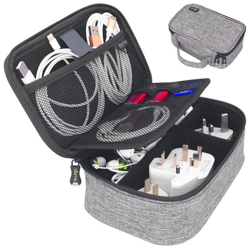 sisma Electronics Cords Organizer Tech Accessories Storage Case Travel Small Carrying Bag for Charging Cables Adapter USB Plugs Power Cord Leads - Grey 1680d - Image 1