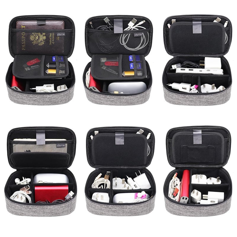 sisma Electronics Cords Organizer Tech Accessories Storage Case Travel Small Carrying Bag for Charging Cables Adapter USB Plugs Power Cord Leads - Grey 1680d - Image 5
