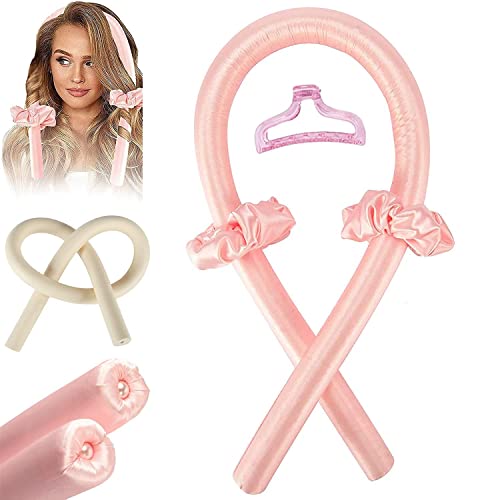 SHOPOGENIX Heatless Hair Curler-Heatless Curling Rod Headband Hair Rollers for Long Hair Soft Silk Curl Ribbon with Hair Clips Scrunchies Hair Curlers to Sleep in Styling Tools(Rose Red) - Image 1