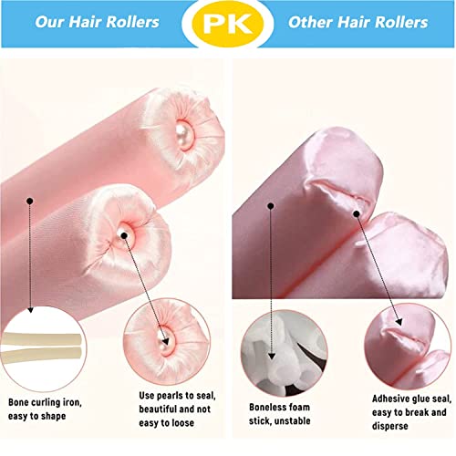 SHOPOGENIX Heatless Hair Curler-Heatless Curling Rod Headband Hair Rollers for Long Hair Soft Silk Curl Ribbon with Hair Clips Scrunchies Hair Curlers to Sleep in Styling Tools(Rose Red) - Image 2